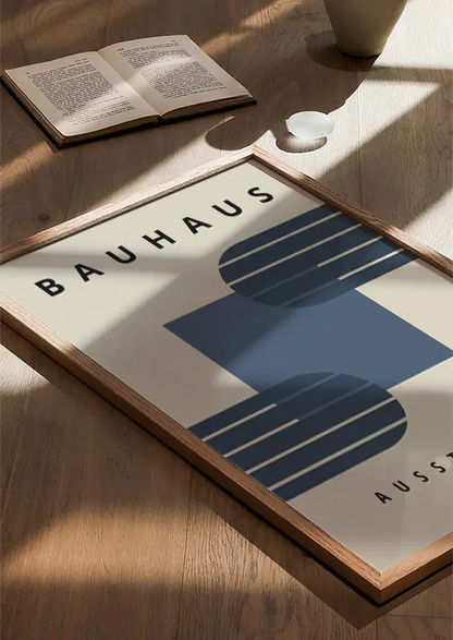 minimalist blue and beige bauhaus artwork inspired by design history