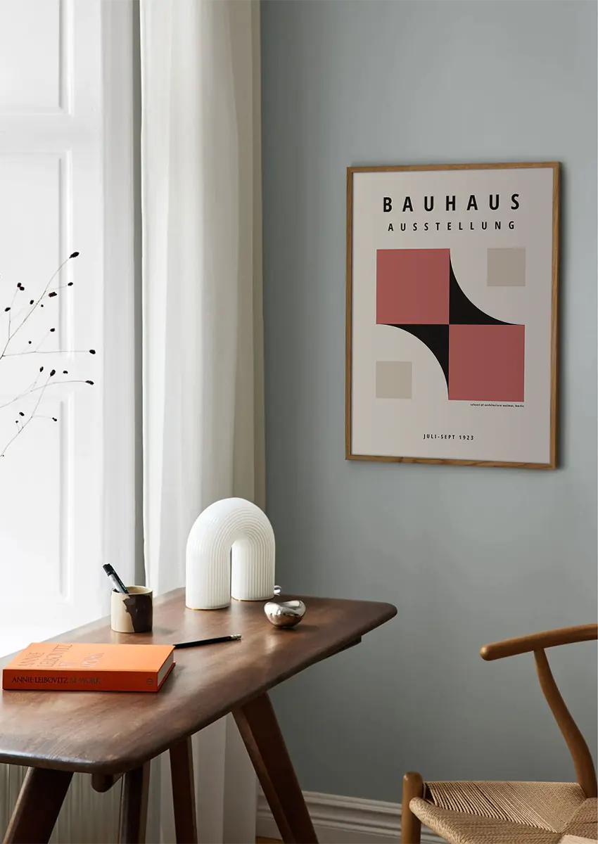 minimalist bauhaus wall decor with geometric layout