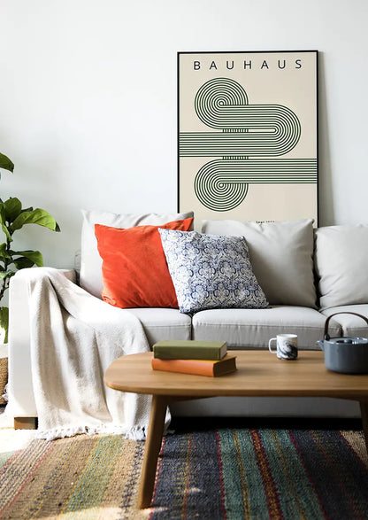 modern bauhaus wall art with flowing curves and clean layout