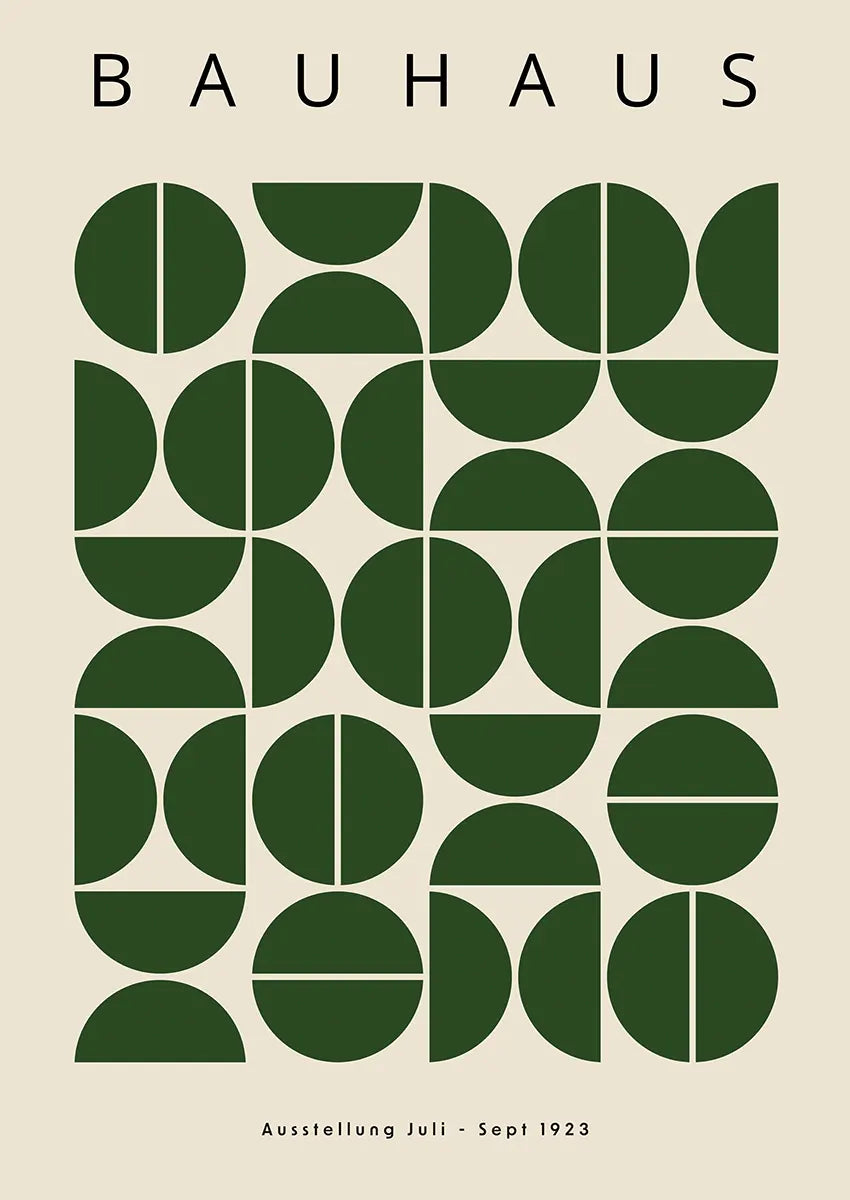 bauhaus 1923 poster with forest green geometric modular grid