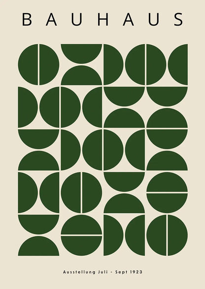 bauhaus 1923 poster with forest green geometric modular grid