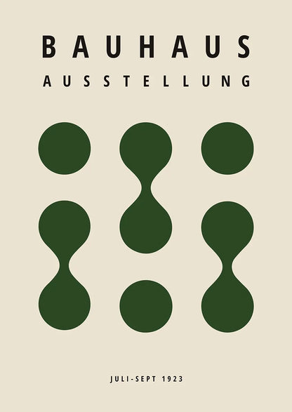 bauhaus poster with green geometric shapes and beige background