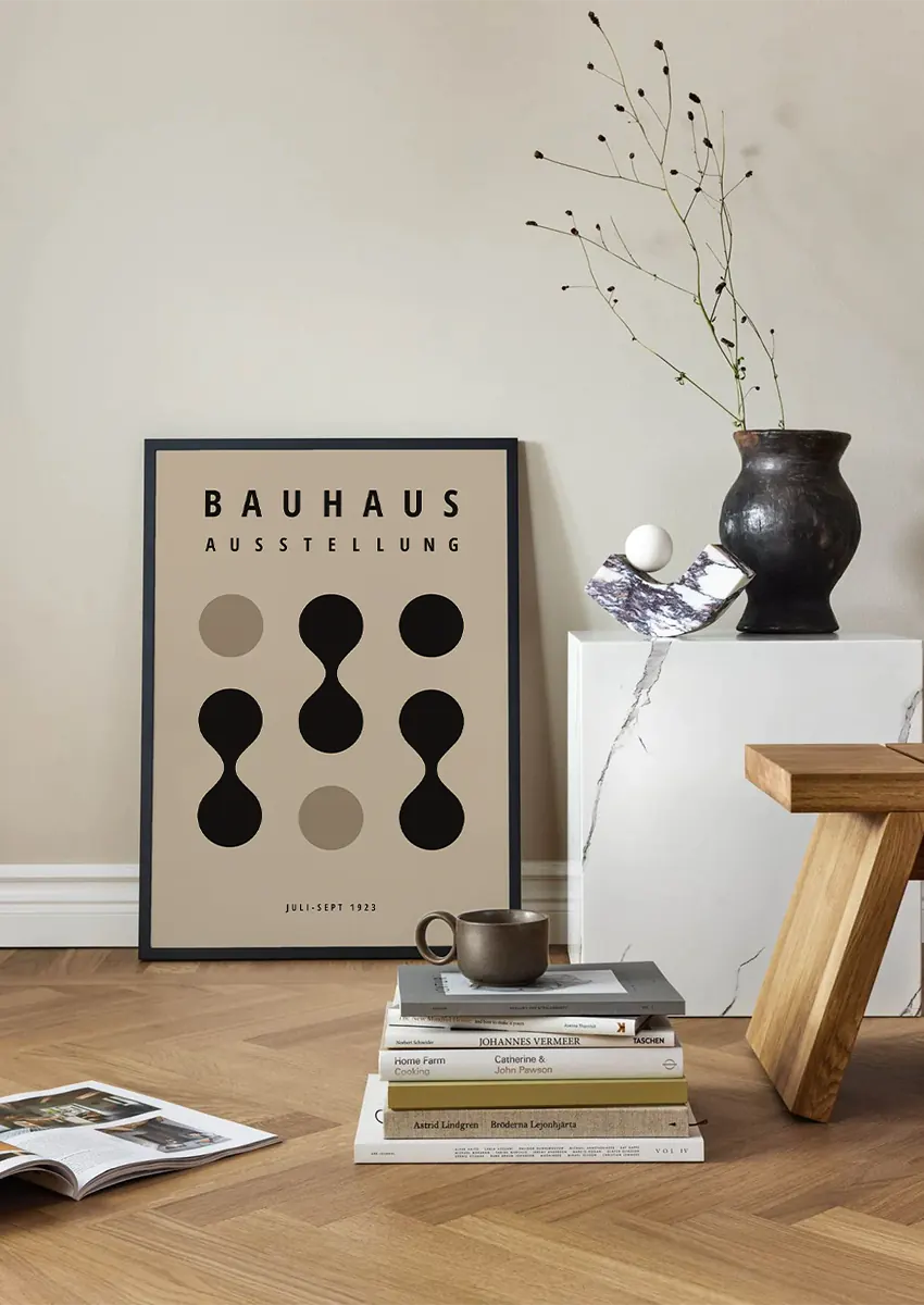 1923 bauhaus rhythm wall art in black and beige minimalist style