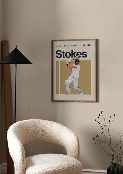 England cricketer Ben Stokes artwork on beige background