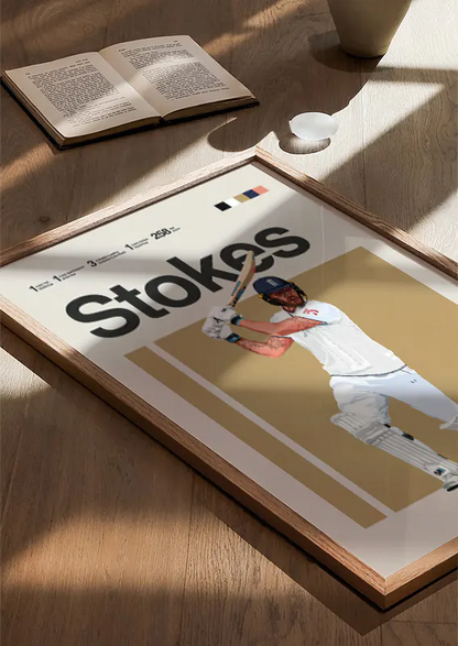 Modern wall art of Ben Stokes batting in professional match