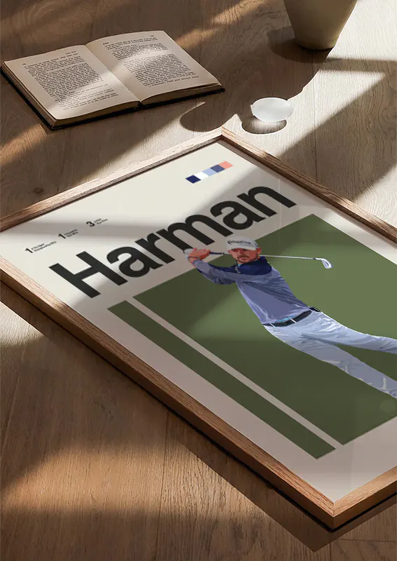 modern sports poster of Brian Harman for office or game room decor