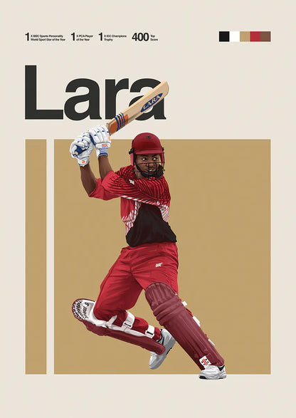 Brian Lara cricket poster in red and maroon batting pose