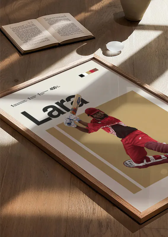 Minimalist artwork of Brian Lara with beige background