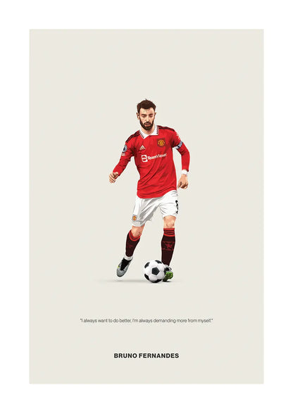 Bruno Fernandes football poster in Manchester United jersey with motivational quote