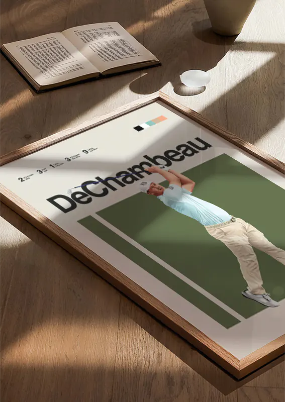 Minimalist sports poster featuring golfer Bryson DeChambeau