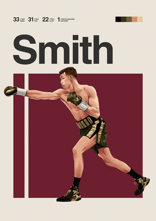 Callum Smith boxing poster in olive green and gold trunks