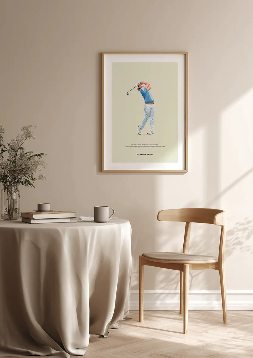 Australian golfer swing art print with minimalist style