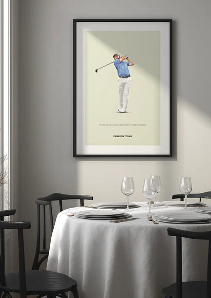 Minimalist golf swing art print featuring Cameron Young