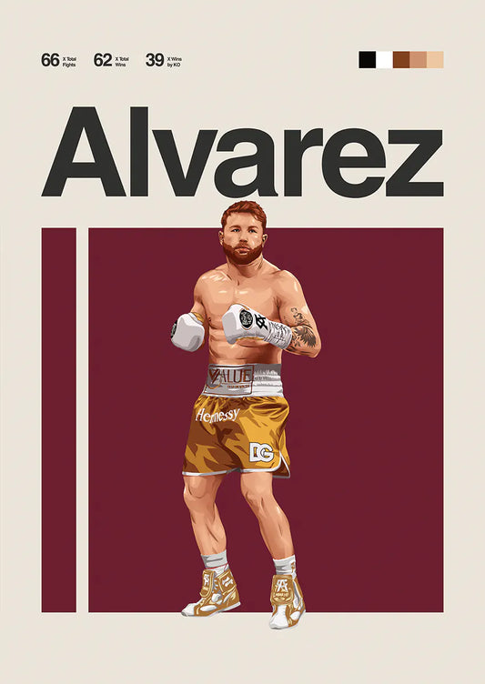 Canelo Alvarez boxing poster in gold trunks and gloves