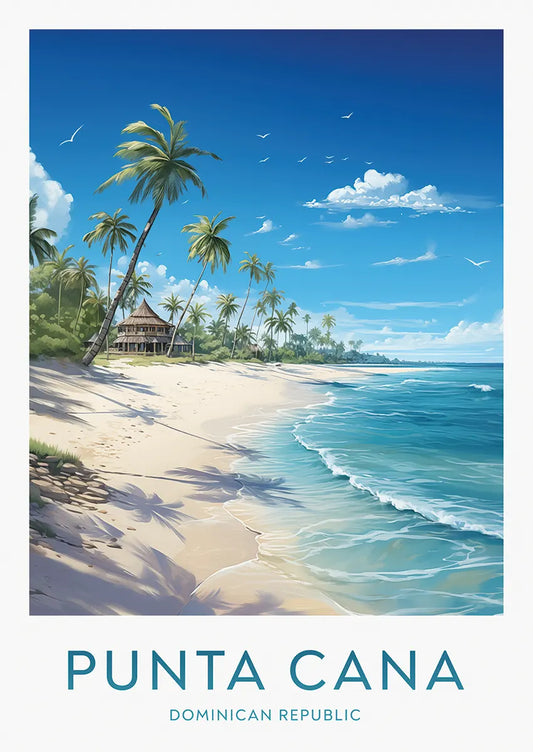 Punta Cana beach poster with palm trees and turquoise Caribbean sea