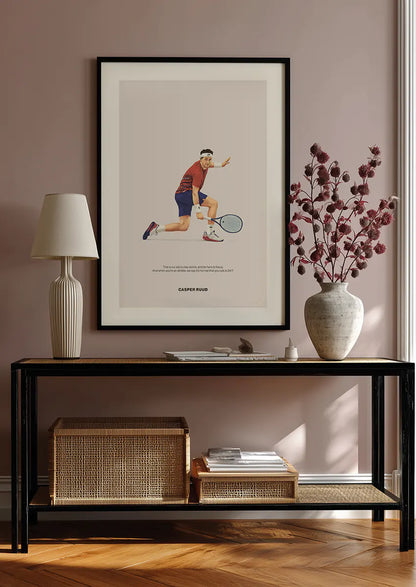 Sports art print of tennis player Casper Ruud in red and navy outfit