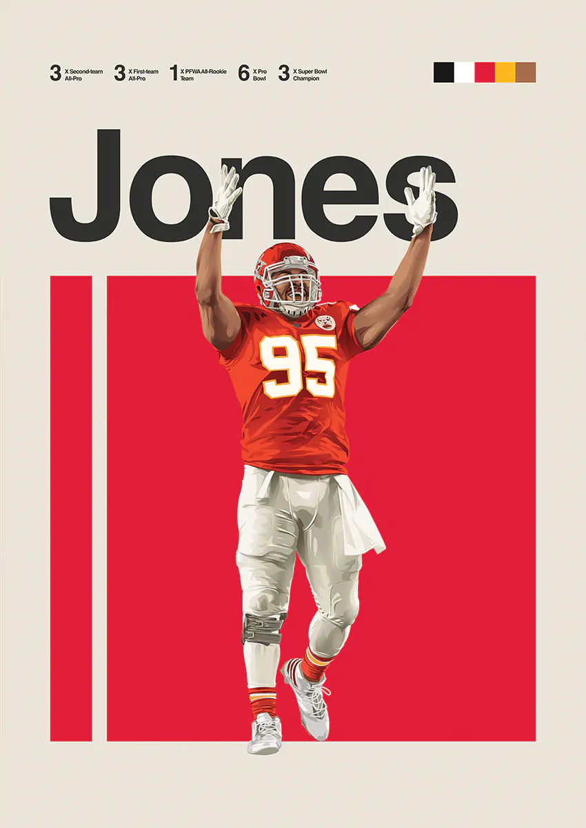 Chris Jones poster celebrating Super Bowl champion defensive star