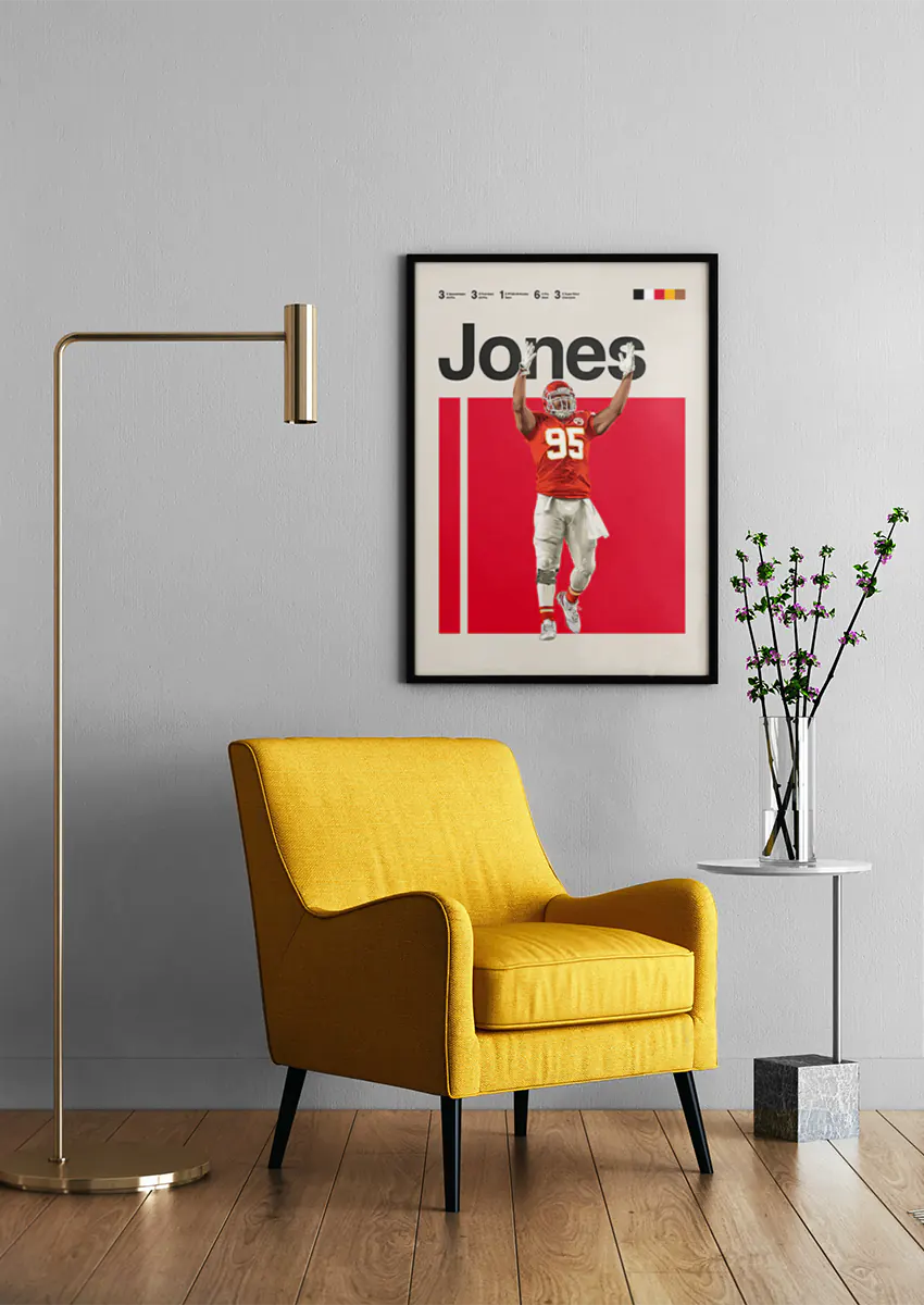 Kansas City Chiefs wall art with Chris Jones in red jersey
