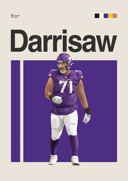 Christian Darrisaw poster in purple Minnesota Vikings uniform