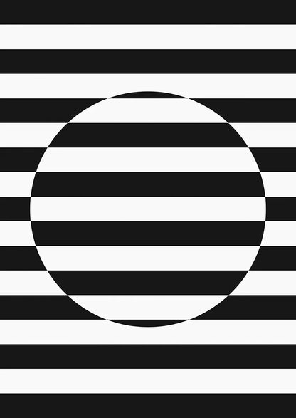 black and white abstract geometric poster with circle and stripes