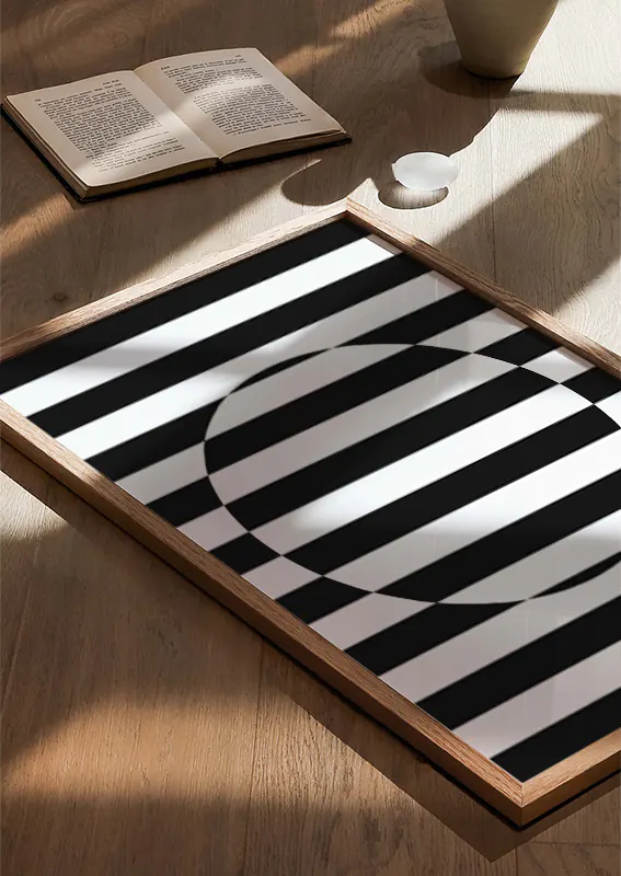 bold striped circle art print in black and white for modern decor
