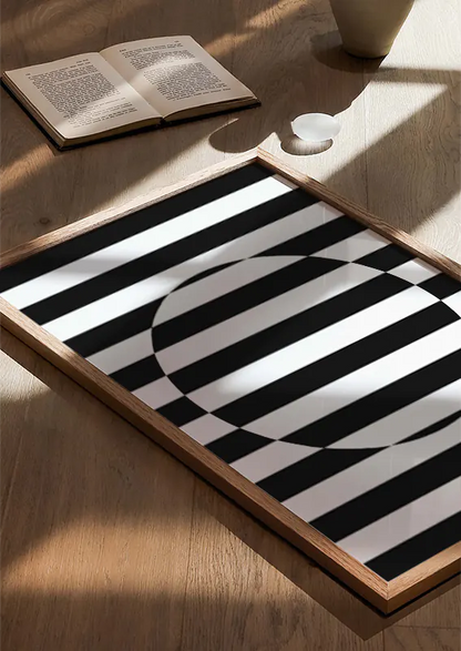 bold striped circle art print in black and white for modern decor
