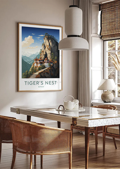 Bhutan wall art featuring Paro Taktsang temple on mountain