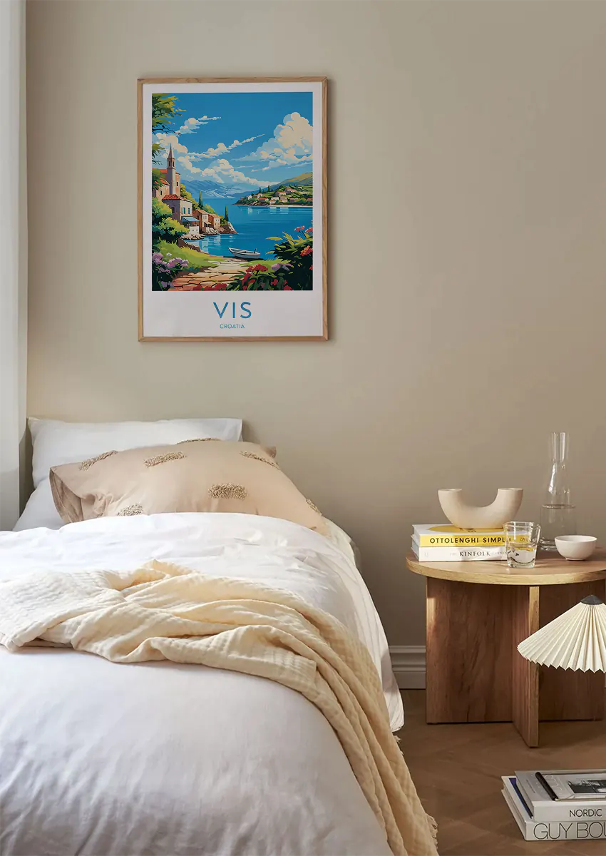 Mediterranean travel art print for coastal and nautical-themed interiors