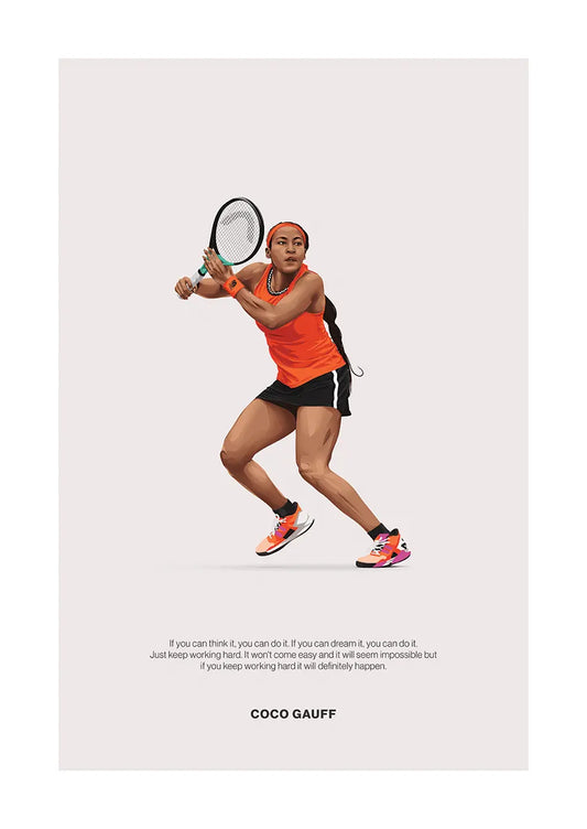 Coco Gauff tennis poster with motivational quote