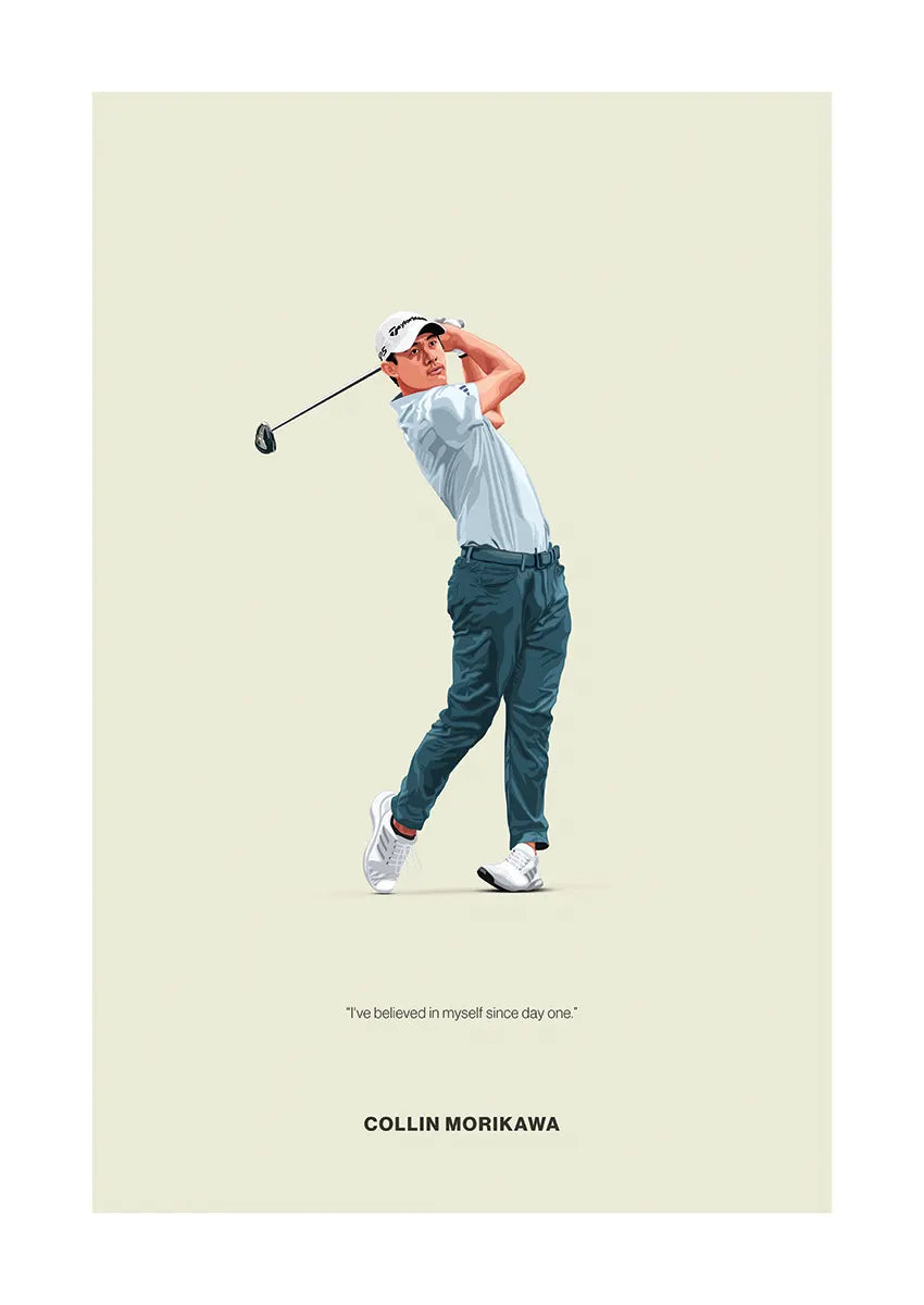 Collin Morikawa golf poster with confidence quote