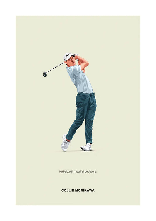 Collin Morikawa golf poster with confidence quote
