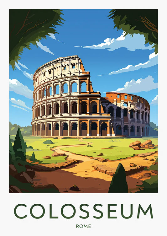 Colosseum poster with Roman amphitheater in golden sunlight
