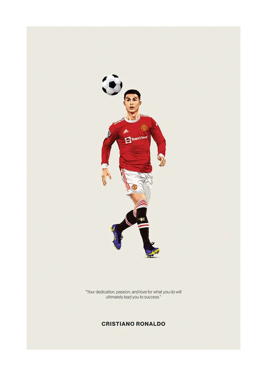 Cristiano Ronaldo football poster with motivational quote in Manchester United kit
