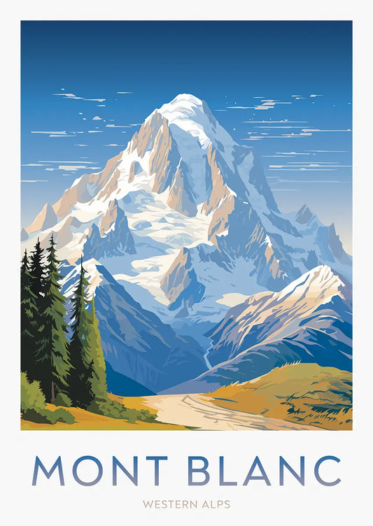 mont blanc travel poster featuring western alps mountain summit