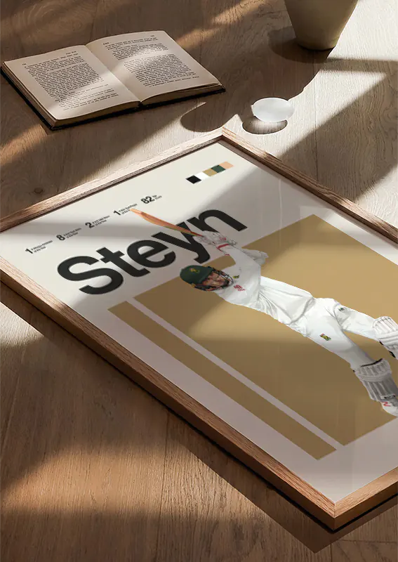 Proteas fast bowler Dale Steyn white uniform poster