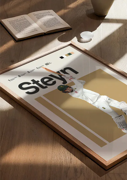 Proteas fast bowler Dale Steyn white uniform poster
