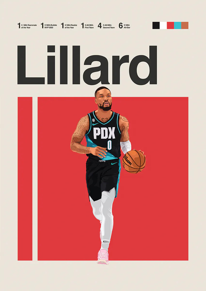 damian lillard poster pdx basketball wall art in red and black
