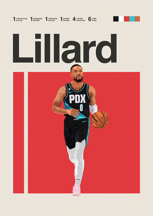 damian lillard poster pdx basketball wall art in red and black