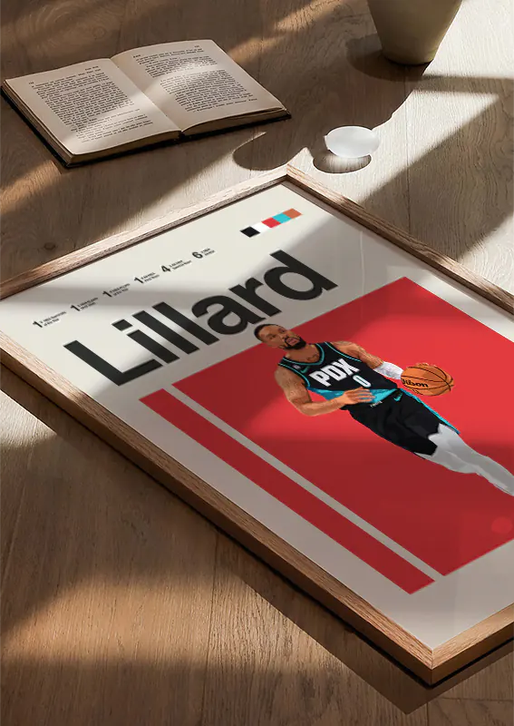 sports room decor featuring damian lillard running with ball