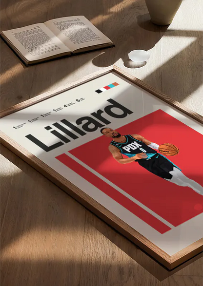 sports room decor featuring damian lillard running with ball