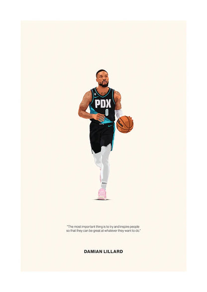 Damian Lillard basketball poster with inspirational quote and PDX jersey