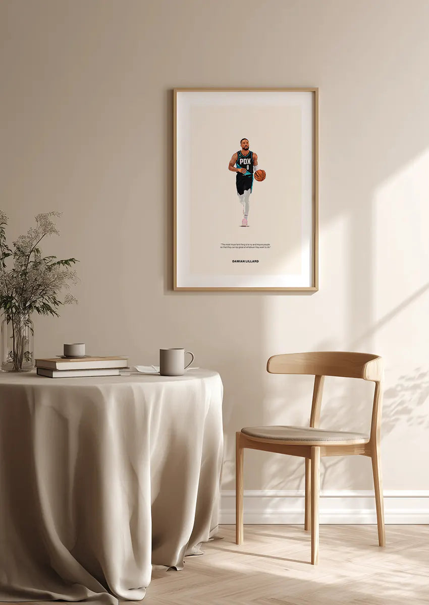 NBA wall art print featuring Damian Lillard in minimalist illustration style