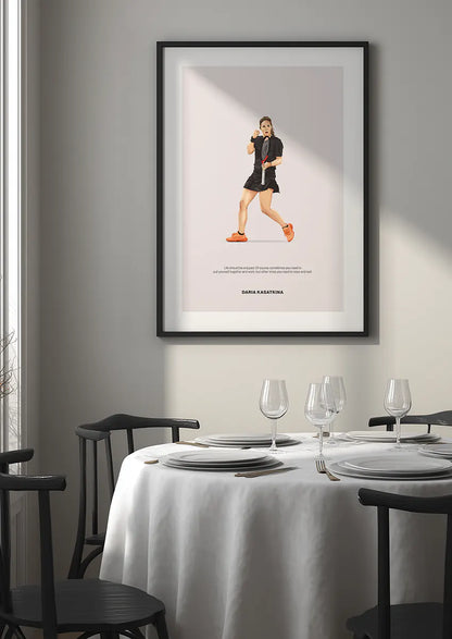 Bold black and orange tennis artwork featuring Daria Kasatkina