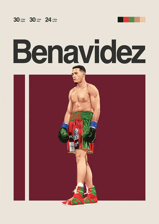 David Benavidez boxing poster in red and green