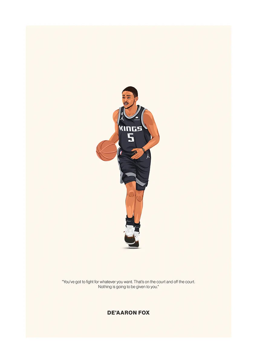 De'Aaron Fox basketball poster with motivational quote in Kings uniform