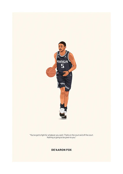 De'Aaron Fox basketball poster with motivational quote in Kings uniform