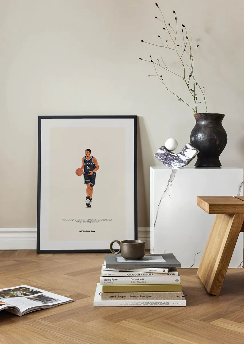 NBA wall art print featuring De'Aaron Fox illustration and mindset quote