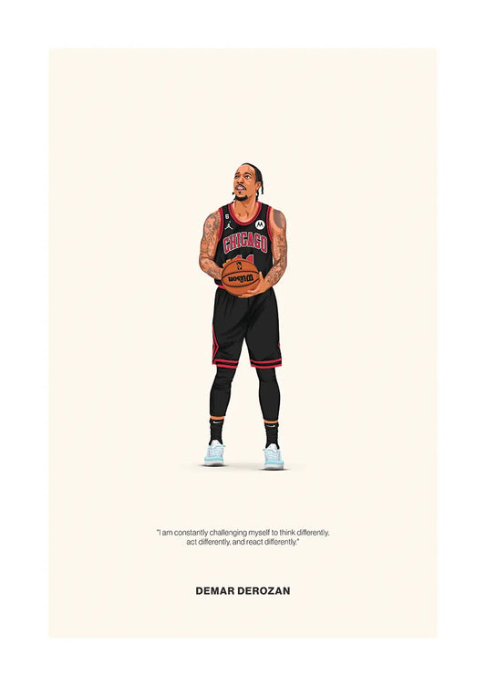 DeMar DeRozan basketball poster with Chicago Bulls jersey and inspirational quote