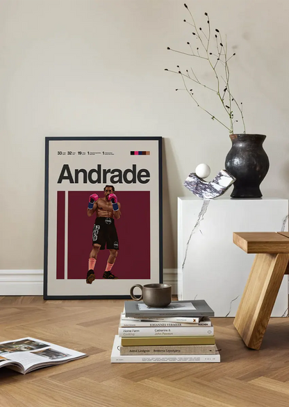 Andrade wall art in black and pink boxing outfit
