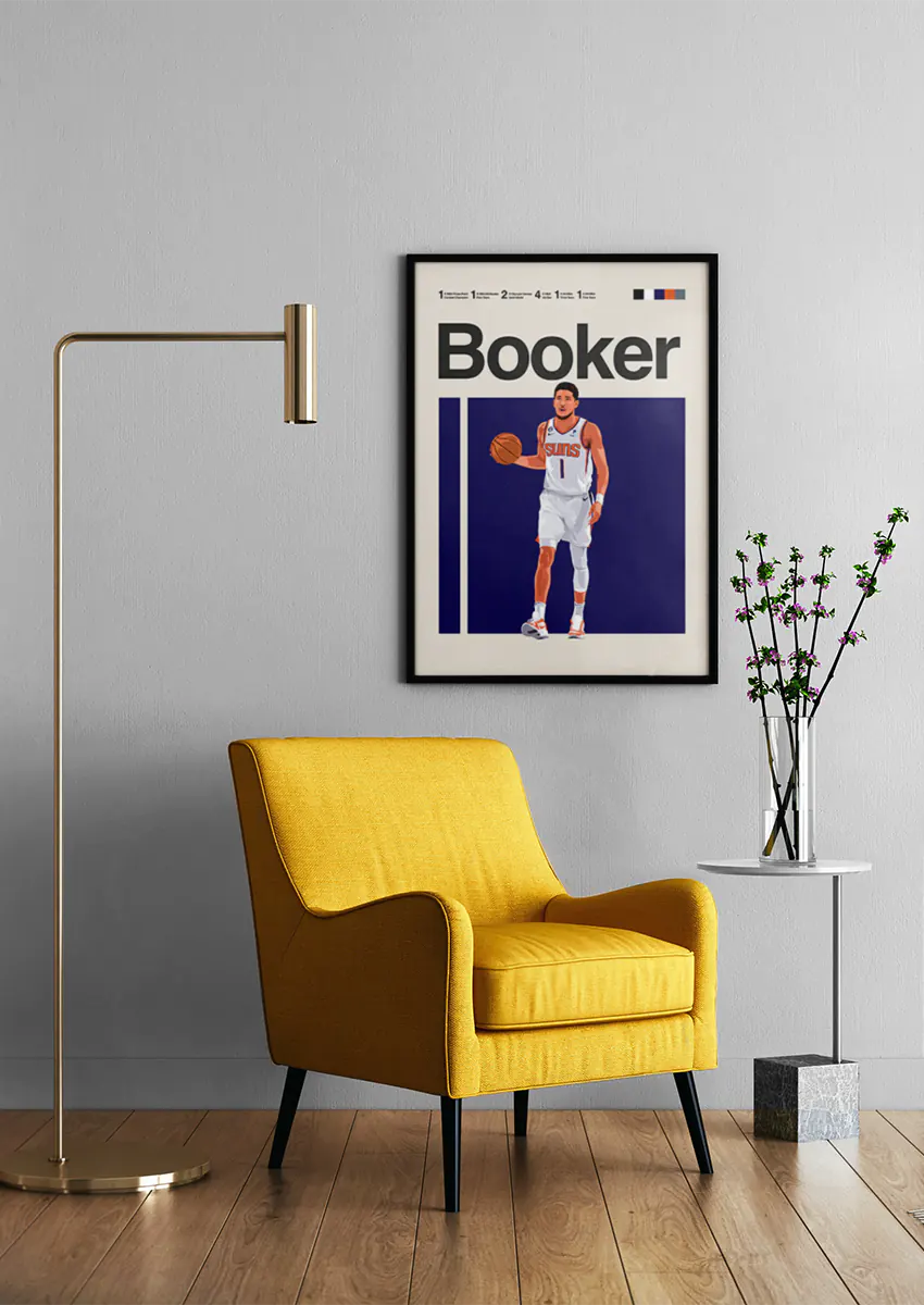 Modern NBA sports wall art of Devin Booker in white jersey